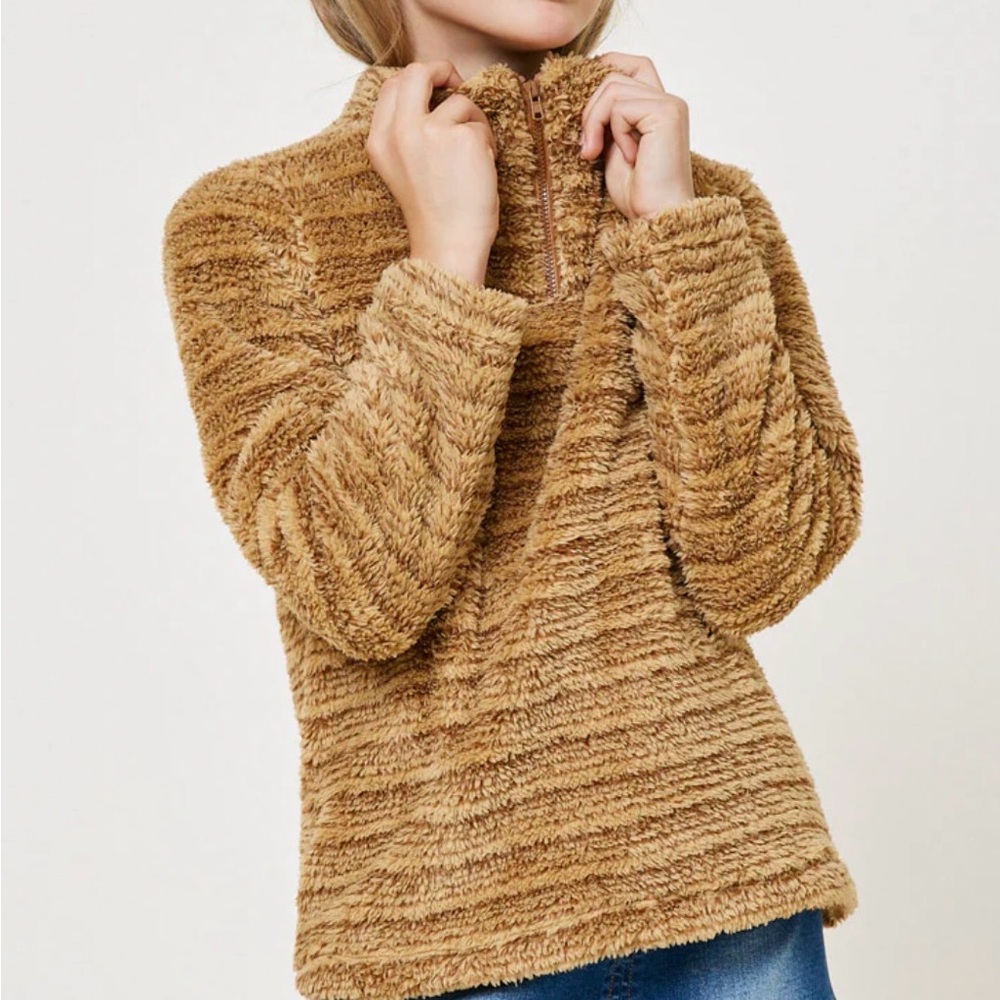 Hayden Girls’ Fuzzy Brown/Tan Striped Pullover Sweater Sz XL (14-16)